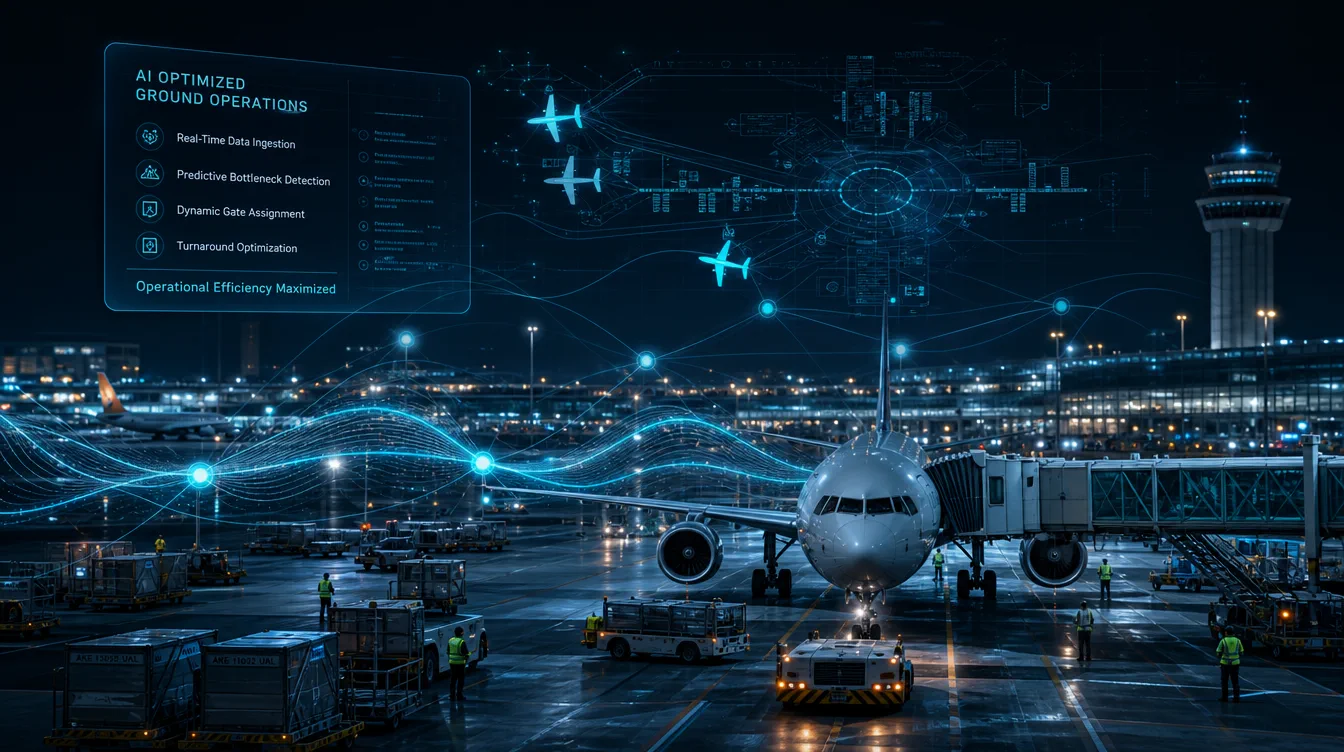 イメージ図：航空機のターンアラウンド管理と動的なゲート再配分